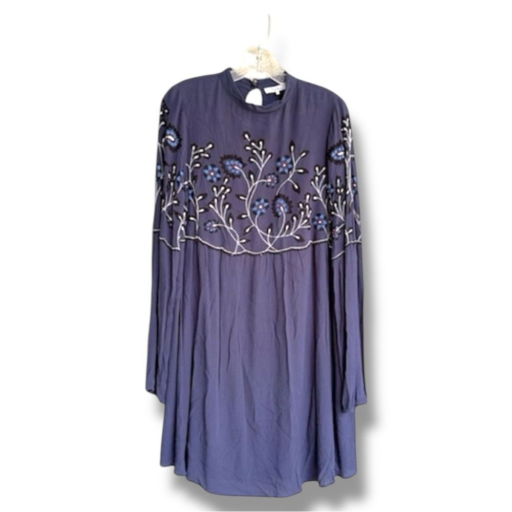 Parker Sadie Embroidered Blue Boho Long Sleeve Mini Dress Size Small - Picture 2 of 12